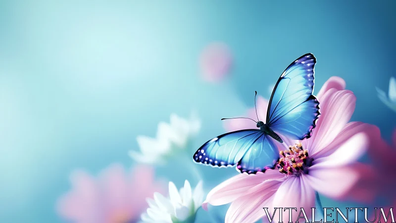 Sky-kissed butterfly pauses lightly on pastel blossom