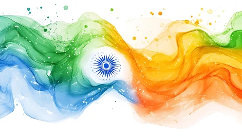 Indian tricolor flag abstraction with Ashoka Chakra fluid waves