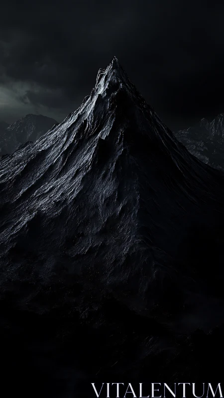 Nocturnal basalt spire under raking specular stormlight.