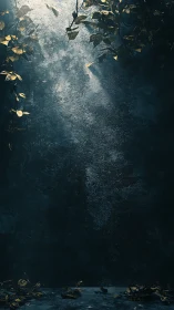 Soft morning rays reveal golden leaves in a quiet corner