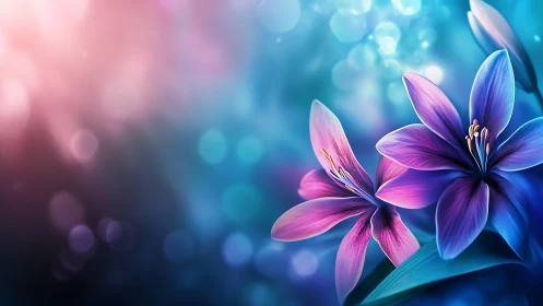 Vibrant purple lilies against soft bokeh background.