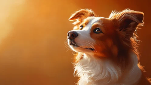 Warm backlit dog portrait with luminous amber bokeh glow.