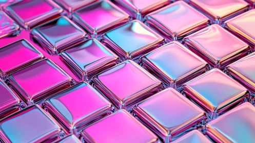 Iridescent 3D Glass Tiles in Vibrant Pink and Blue Abstract Style.