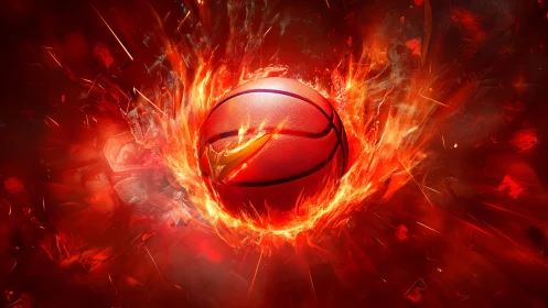 Dynamic fiery basketball core with explosive radial energy field.