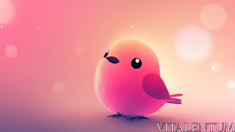 Luminous Pink Bird in Gradient Sunset Sphere.
