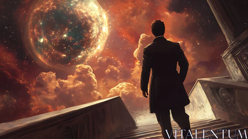 Stairway to the Cosmic Sphere in cinematic digital painting.