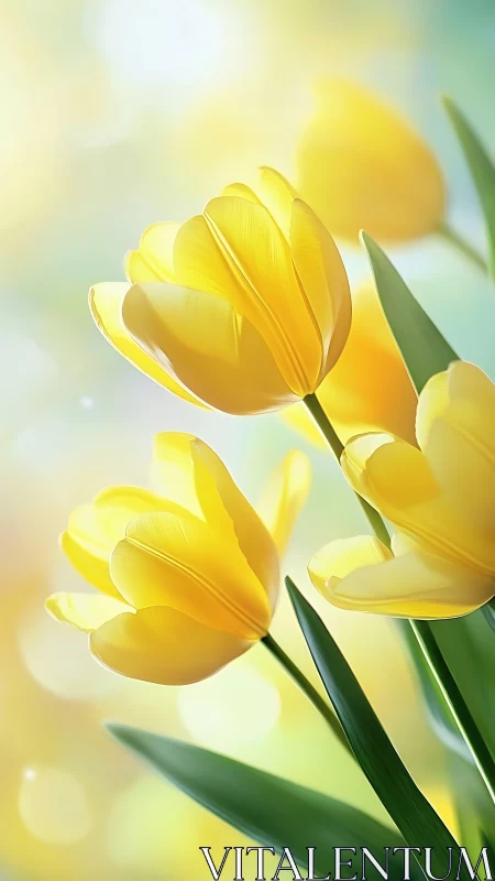 Yellow Tulips Backlit by Soft Spring Sunlight.