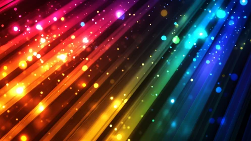 Radiant diagonal light streaks in prismatic neon spectrum.