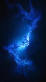 Shimmering blue nebula twisting through deep cosmic void.