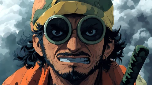 Storm-bitten wanderer grits his teeth beneath boiling skies