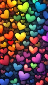 Rainbow Hearts Overlapping on Dark Background Texture