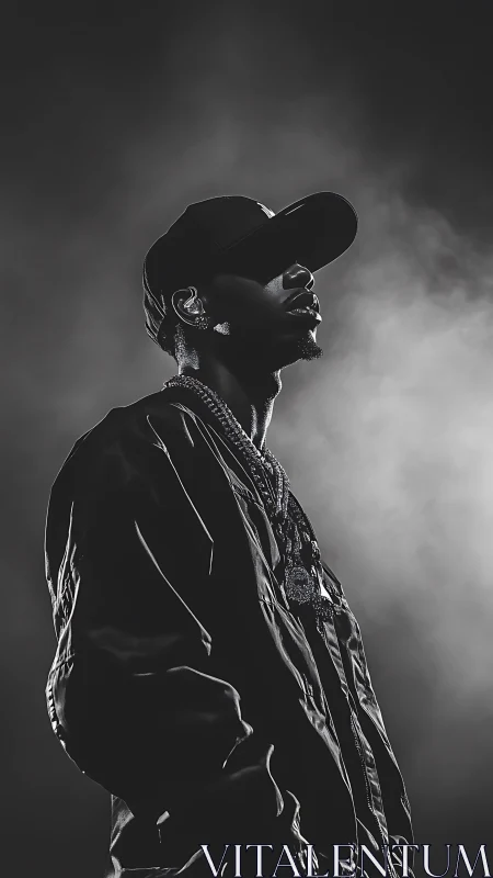 Moody stage portrait celebrates a rapper in dramatic light