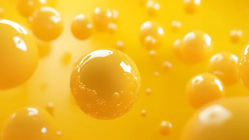 Yellow translucent spheres in floating clustered arrangement.