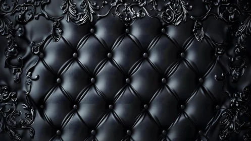 Luxurious Black Quilted Leather with Ornate Baroque Detailing.