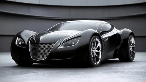 Midnight black concept supercar under studio lighting.