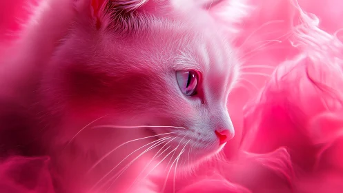 Feline Profile Immersed in Magenta Light Waves