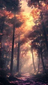 Golden Cathedral: Where Amber Light Breathes Through Ancient Forest.