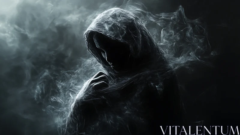 Shrouded wraith of swirling smoke in spectral half-light.