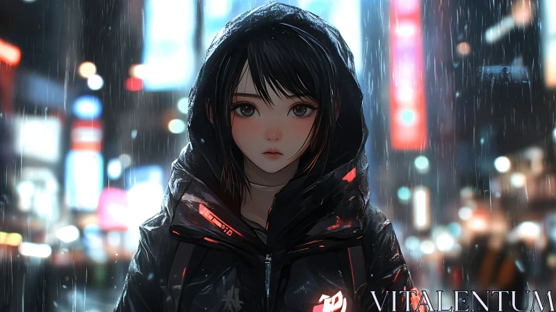 Midnight city rain walk with a quiet, glowing resolve.