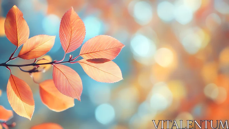 Soft autumn leaves glow against dreamy bokeh light background