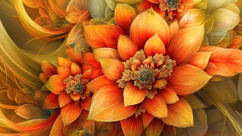 Radiant orange fractal blossoms unfold in swirling motion.