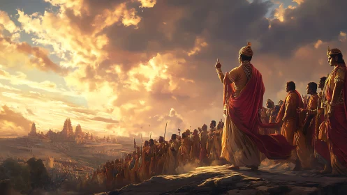 Ancient royal leader addresses gathered army before sunrise