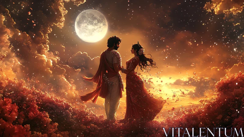 Two Lovers Dancing Under the Full Moon's Warm Embrace