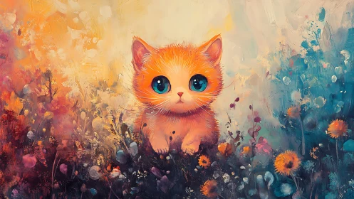 Luminous Feline Gazes Across Wildflower Dreams in Impressionist Wonder