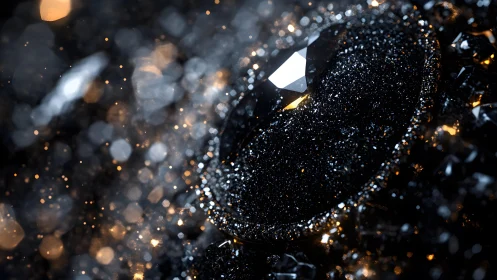 Black diamond with sparkling bokeh in luxurious macro style.