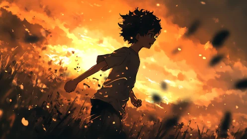 Sunlit childhood sprint through glowing golden fields.
