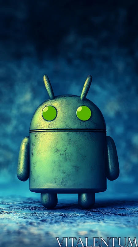 Glow-eyed pocket robot dreaming on a neon midnight stage.