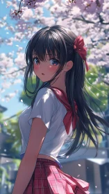 Spring breeze and shy glances beneath blooming sakura trees.