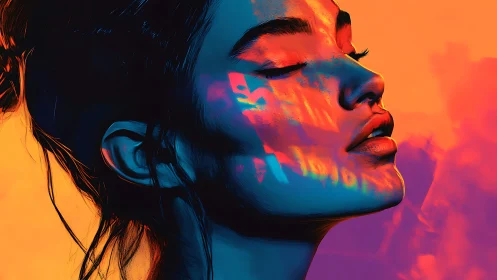 Neon-lit female profile rendered in high-contrast digital painting
