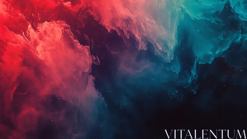 Abstract digital nebula shows red and teal gaseous clouds