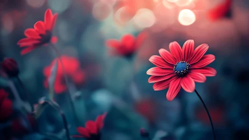 Crimson Blooms Dance Through Twilight Dreams.