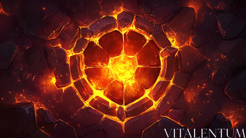 Molten Lava Core Sphere Surrounded by Cracked Earth.