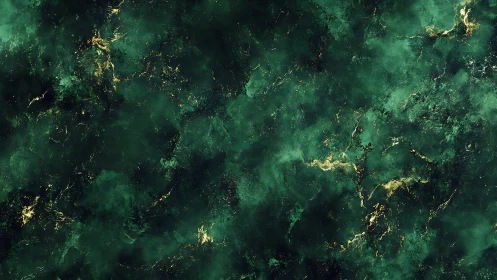 Emerald clouded marble field with diffuse golden veining.