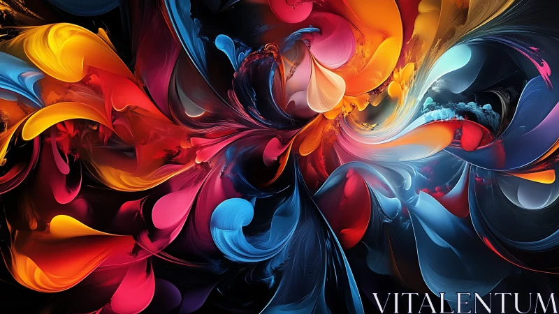 Multicolored abstract swirls on dark digital background.