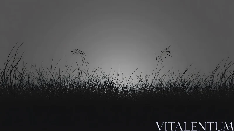 Backlit grass silhouettes form a minimal atmospheric horizon study
