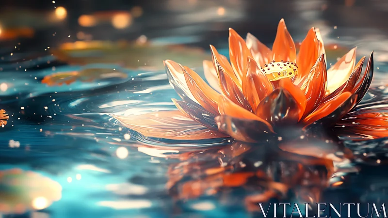 Crowned orange lotus in luminous teal bokeh water. Period.