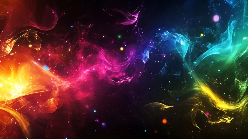 Digital painting of prismatic nebula currents on deep void backdrop.