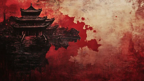 Crimson temple emerging from a dream-stained horizon.