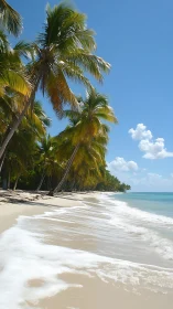 Tropical Littoral Zone with Coconut Palm Colonization and Wave Dynamics.