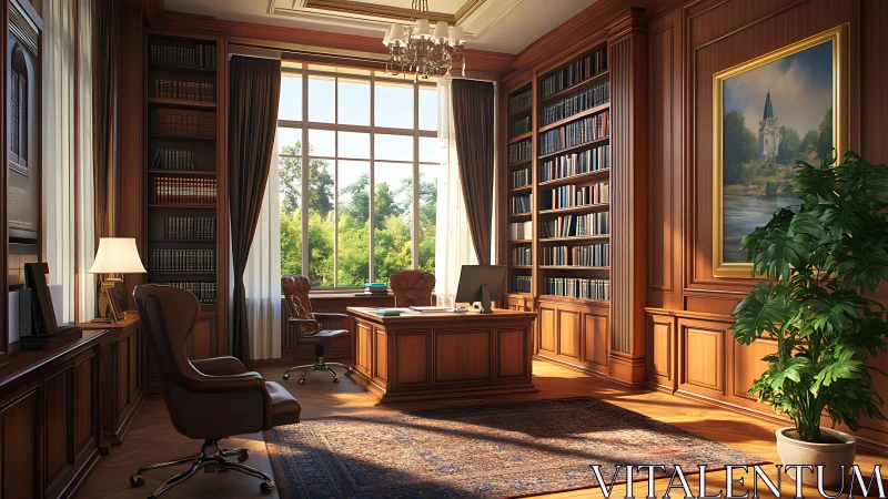 Morning light turns a classic wood-paneled office into poetry