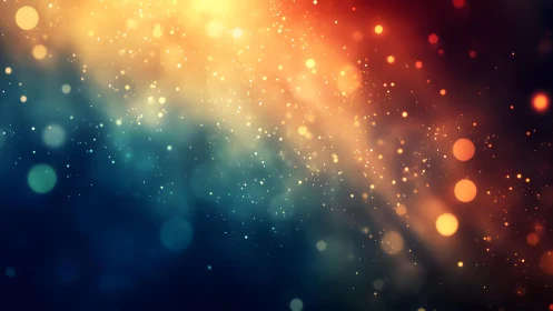 Abstract glowing bokeh lights background in warm and cool tones.