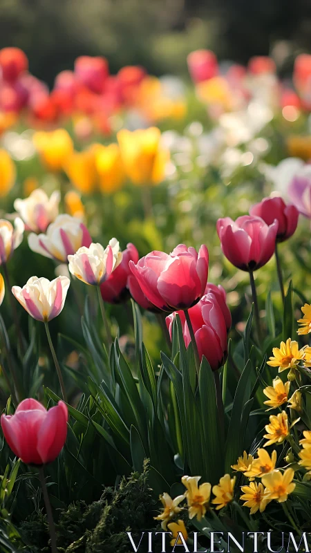 Spring's Colorful Tulip Garden in Bloom.