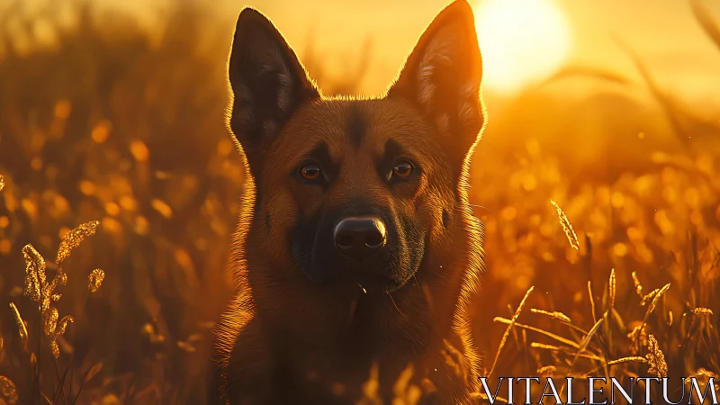Canine silhouette in volumetric sunset backlight field study.