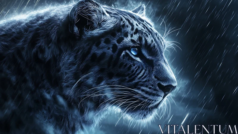 Snow Leopard in Tempest: Photorealistic Storm Portraiture.