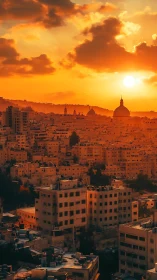 Sun-drenched hillside city glows under ember-soaked skies.