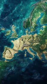 Sunlit Europe afloat in teal-tinted satellite daydreams.